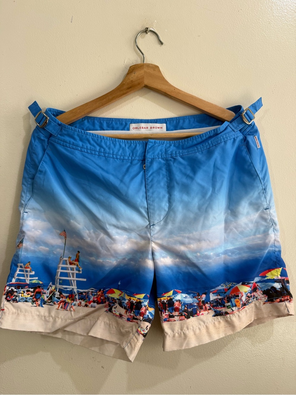 Orlebar Brown Blue Ombre Beach-Scene Swim Shorts